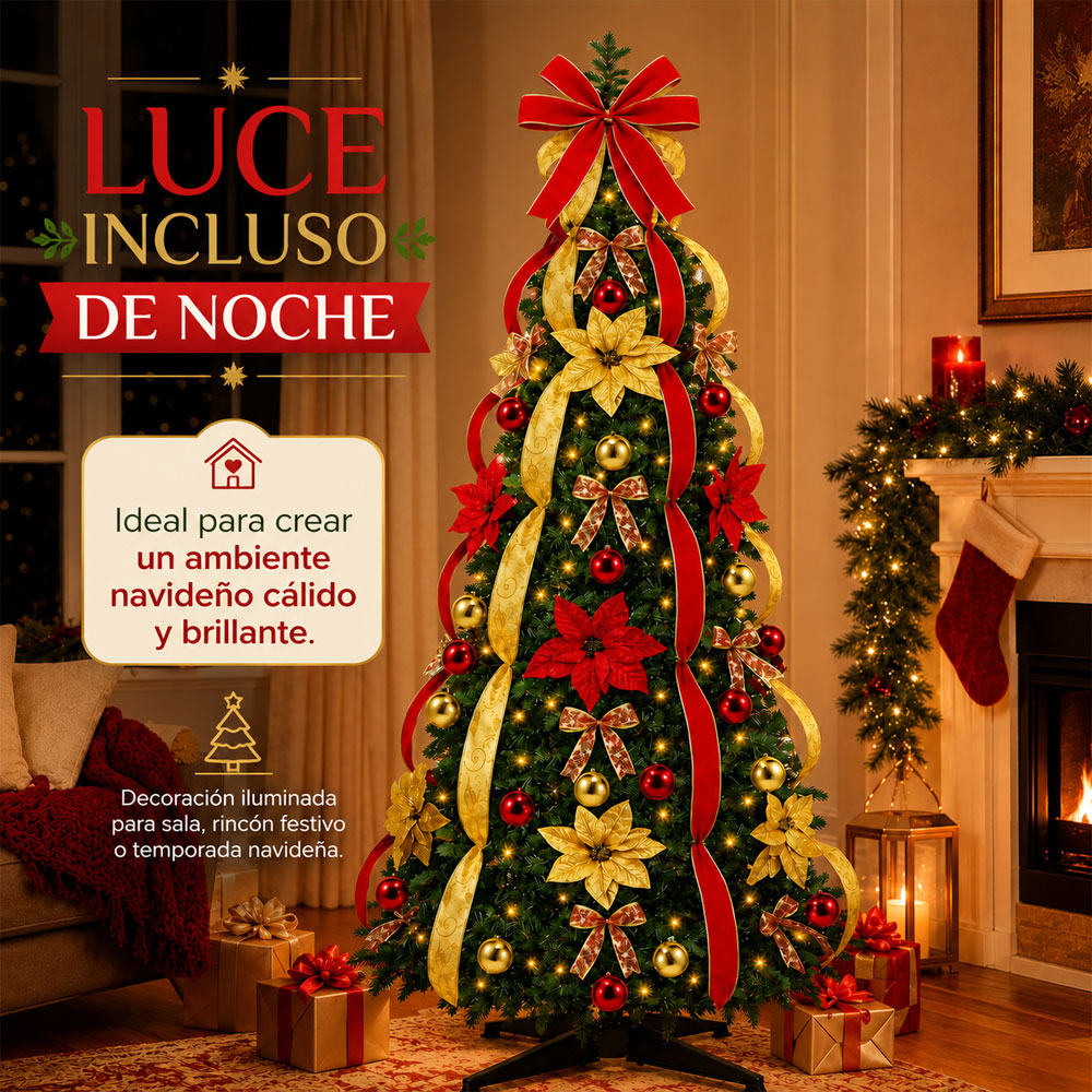Árbol de Navidad decorado con luces cálidas